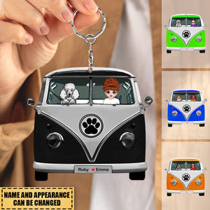 Personalized Woman And Cute Puppy Acrylic Keychain, Gift for Dog Lovers