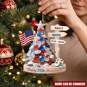 Stars, Stripes & Holiday Lights - Personalized Acrylic Ornament - Gift For Family