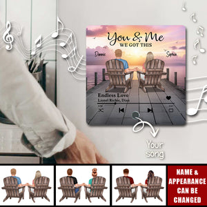 Eternal Love Couple Sitting On The Lake Dock Personalized Music Fridge Magnet