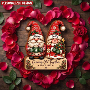Personalized Christmas Dwarf Couple Wooden Block, Growing Old Together Gift