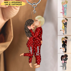 Kissing Forehead Couple Personalized Keychain, Gift For Him Her