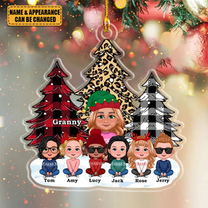 Leopard Checkered Pattern Christmas Tree Grandma Grandkids Personalized Acrylic Ornament