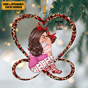 Grandma Mom Holding Kid Sitting On Heart Infinity Personalized Acrylic Ornament