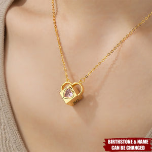 Personalized Love Lock Heart Birthstone Locket Necklace with Name - Birthday Anniversary Gift for Women
