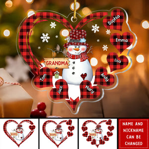 Personalized Grandma Snowman Heart Ornament