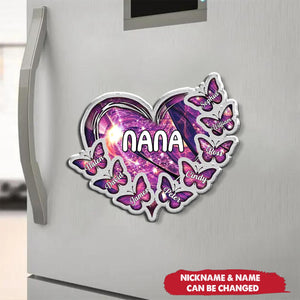 Sparkling Grandma Mom Heart Butterfly Kids Personalized Acrylic Magnet