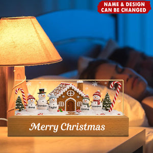 3D Effect Snowman Family Grandparents In Snow - Personalized Acrylic Block LED Night Light