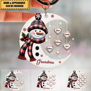 Christmas Snowman Nana Mom Little Heart Kids Under Moon Personalized Keychain