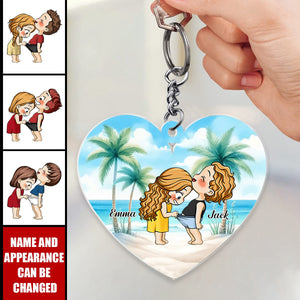 Cute Funny Couple On Beach Personalized Acrylic Keychain