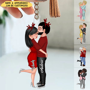 Kissing Forehead Couple Personalized Keychain, Gift For Him Her