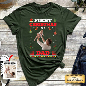 First Christmas As A Dad - Personalized Photo T-Shirt