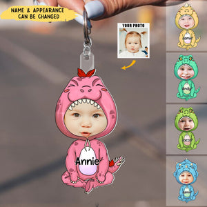 Cute Dinosaur Kid Photo Personalized Acrylic Keychain Gift for Grandma Mom Auntie