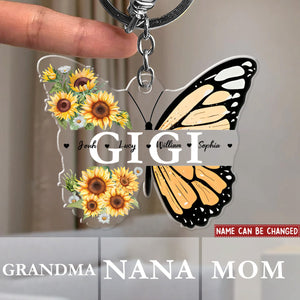 Grandma Mom Butterfly Grandkids Kids - Gift For Mother, Grandmother - Personalized Acrylic Keychain