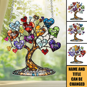 Mom Grandma Heart Tree - Personalized Mother Window Hanging Suncatcher Ornament