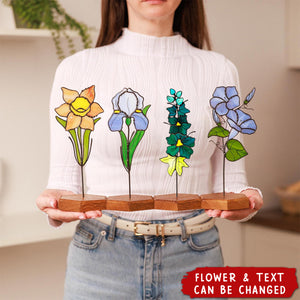 Personalized Stained Glass Birth Flower Plant Garden Stake Suncatcher