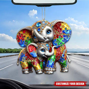 Autism Elephant Mom Autism Awareness - Personalized Acrylic Car Ornament