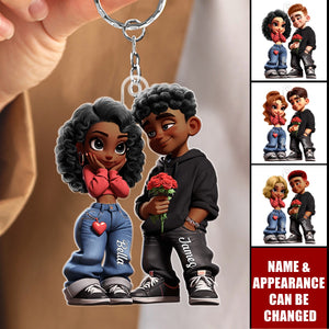 3D Y2k Style Couple - Customized Personalized Acrylics Keychain - Valentine's Day Gift For Couples, Lovers