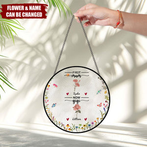 First Mom Now Grandma - Personalized Birth Flowers Stained Glass Suncatcher