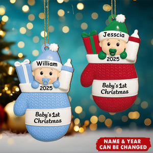 Baby's 1st Christmas, Baby With Gifts And Milk Bottle, Personalized Gift For New Parents