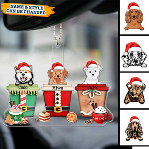 Personalized Christmas Dog Puppy Pet In Cup Acrylic Car Ornament