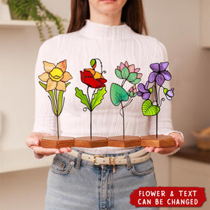 Personalized Stained Glass Birth Flower Plant Stake Garden Suncatcher