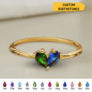 Custom Heart Birthstone Ring, 2 Birthstone Ring - Personalized Ring