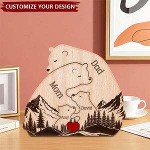 Hugging Bear Family Forest Version - Personalized Wooden Bear Family Puzzle