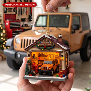 Personalized Off Road Car Garage Miniature Custom Acrylic Ornament, Gift For Jeep Lover