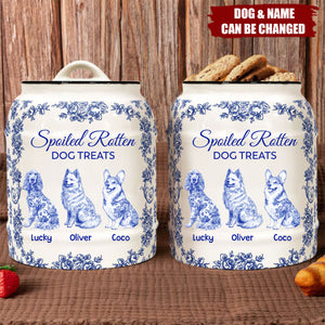 Spoiled Rotten Dog Treats Floral Toile De Jouy Chinoiserie - Personalized Cookie Jar