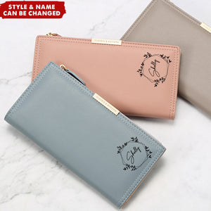 Zipper Magnetic Closure Double Fold Personalized Name Purse Wallet