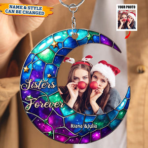 I love you to the moon and back Besties Forever Upload Photo Personalized Acrylic Keychain