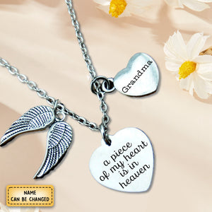 Personalized Angel Wing Necklace, Memorial Necklace,A Piece Of My Heart Is In Heaven Sympathy Gift Loss of Mom/Daughter/ Grandpa /Dad/ Son/ Brother