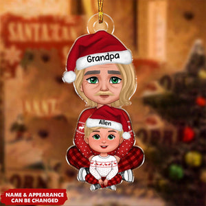Grandpa & Grandkid Sitting In Lap Christmas Gift For Granddaughter Grandson Personalized Acrylic Ornament