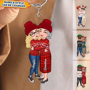 Grandma & Grandkid Hugging Christmas Gift For Teenage Adult Granddaughter Grandson Grandchildren Personalized Acrylic Keychain