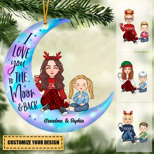 Colorful Cute Grandma & Grandkid On Moon Christmas Gift For Granddaughter Grandson Personalized Acrylic Ornament
