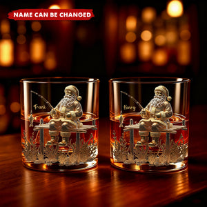 Santa’s Fishing Time Drinking Glass - Personalized Gift For Fishing Lovers