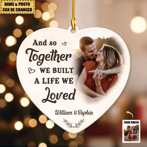 Custom Photo My Favorite Place In All The World Is Next To You - Couple Personalized Heart Acrylic Ornament