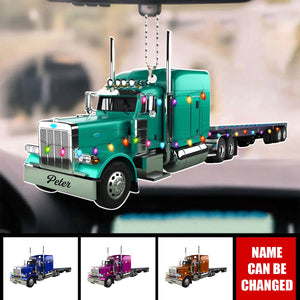 Truck With Flatbed Trailer Personalized Christmas Car Ornament, Gift For Trucker