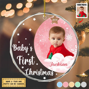 Custom Photo New Baby's First Christmas - Personalized Circle Glass Ornament