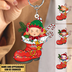 Cute Christmas Kid Santa Shoe Acrylic Keychain