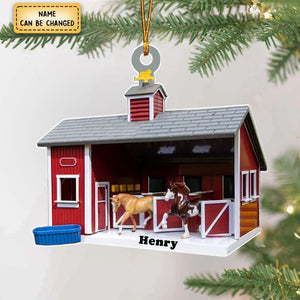 Personalized Horse Barn Christmas Custom Flat Ornament for Horse Lovers Farmers, Horse Racing Ornament (Horse Barn)