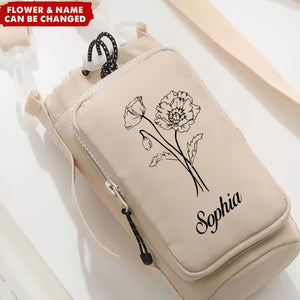 Personalized Birth Flower Water Bottle Carrier Phone Crossbody Bag