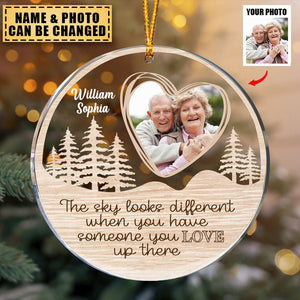Family - Custom Photo The Sky Looks Different - Personalized Acrylic Circle Ornament