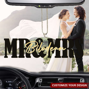 Mr And Mrs Wedding Name Sign - Personalized Car Ornament