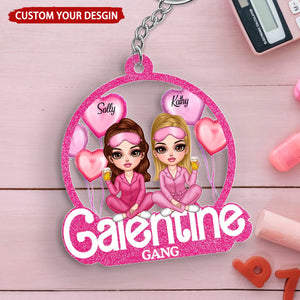 Galentine Gang Partners In Crime Pretty Girls Personalized Acrylic Keychain, Valentine's Day Gift