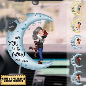 Love You To The Moon & Back Couple - Christmas Gift For Couples, Lovers, Wife, Husband, Girlfriend, Boyfriend - Personalized Acrylic Car Ornament