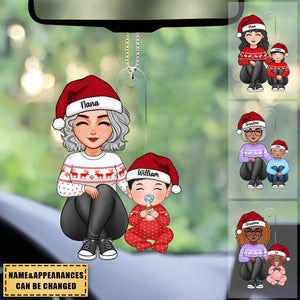 Cute Grandma Mom Grandkid Sitting Knees To Chest Christmas Gift For Granddaughter Grandson Personalized Acrylic Car Ornament