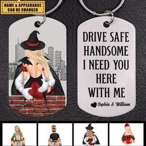 Drive Safe - Personalized Engraved Stainless Steel Keychain - Perfect for Halloween and Christmas gifts