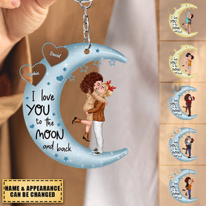 Love You To The Moon & Back Couple - Christmas Gift For Couples, Lovers, Wife, Husband, Girlfriend, Boyfriend - Personalized Acrylic Keychain