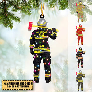 Firefighter Department With Christmas Light Personalized Ornament